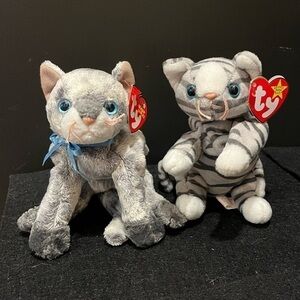 Vintage Ty Beanie Babies Grey Kittens Cats 2002 Frisco and 1997 Prance with Tags